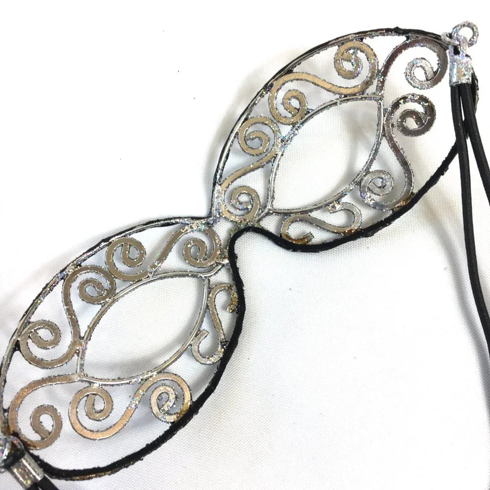 Harlequin Mask Metal Silver & Black VTG * NWOT